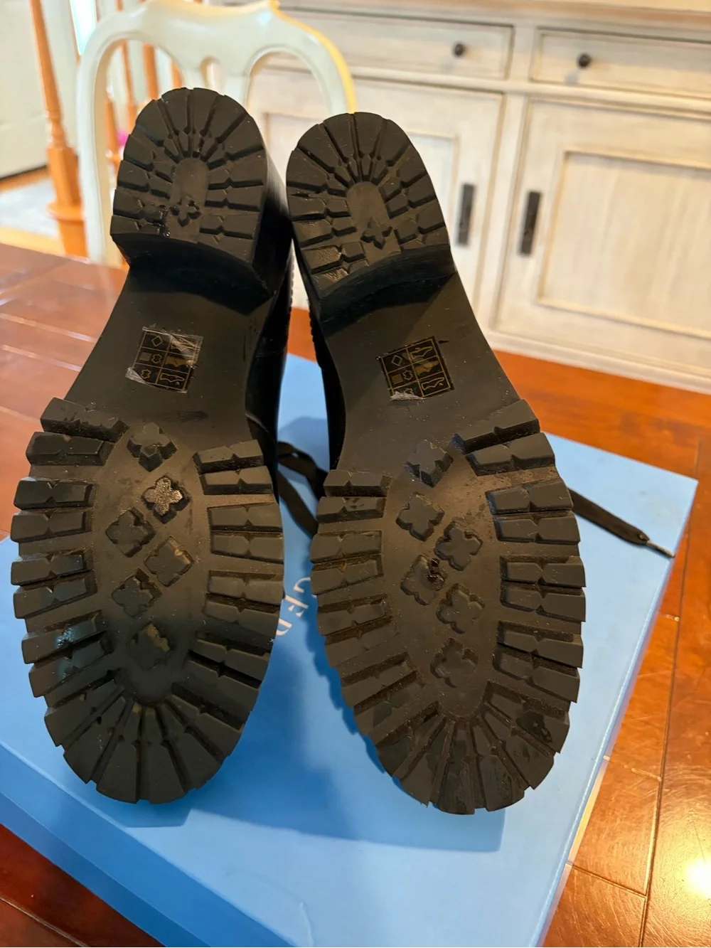 Jack Rogers Black Lace-Up Combat Booties with Brown Trim
